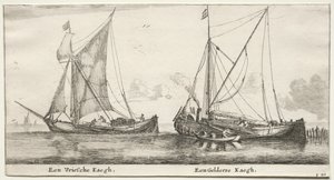 Ships of Amsterdam: A Frisian Bilander. A Geldersche Bilander by Reinier Nooms