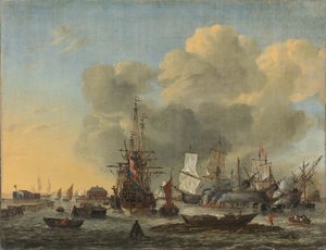 The Caulking of Ships at the Bothuisje on Het IJ in Amsterdam by Reinier Nooms