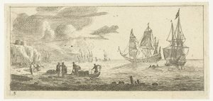 Seaport with Two Large Sailing Ships by Reinier Nooms