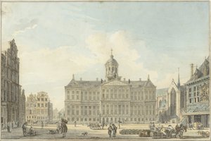 Amsterdam, the Dam with the Town Hall and the Waag