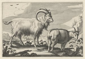 Hilly Landscape with Two Goats (Various Quadruped Animals) by Reinier van Persijn