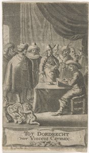 Merchant at Writing Desk (Title Page for: J. van der Does et al., Various Voyages, or Travels, 1652)