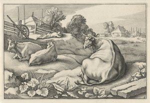 Meadow with Three Lying Cows (Diversa Animalia Quadrupedia) by Reinier van Persijn