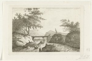Bridge by a Waterfall by Reinierus Albertus Ludovicus baron van Isendoorn à Blois