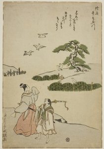 The Jewel River of Plovers in Mutsu Province, from an Untitled Series of Six Jewel Rivers by Rekisentei Eiri