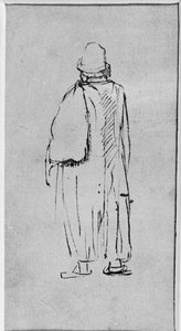 A man seen from behind, walking towards left