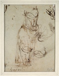 Studies of a tall headdress; and of a head reversed from the recto by Rembrandt Harmensz. van Rijn