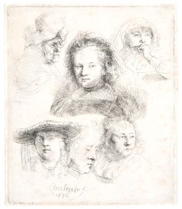 Studies of the head of Saskia and others by Rembrandt Harmensz. van Rijn