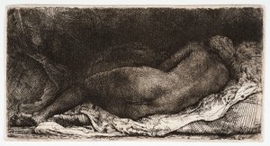 The Naked Woman, Sleeping with Her Buttocks in the Wind by Rembrandt Harmensz. van Rijn