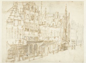 View of a Row of Houses in a City by Rembrandt van Rijn (school of)