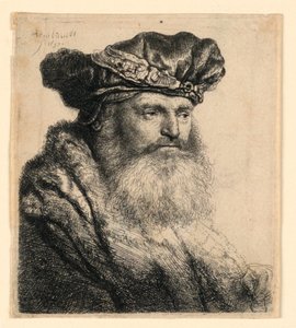 A Bearded Man Wearing a Velvet Cap with a Jewel Clasp by Rembrandt van Rijn