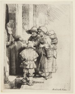 A Blind Hurdy-Gurdy Player and Family Receiving Alms by Rembrandt van Rijn