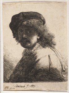Self Portrait in Beret and Shawl by Rembrandt van Rijn