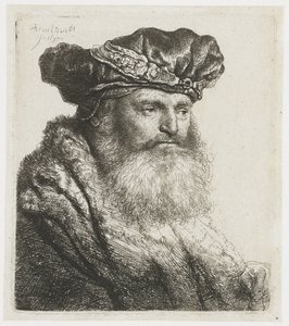 Bearded Man in a Velvet Cap with a Jeweled Clasp by Rembrandt van Rijn