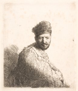 Bearded Man in Furred Oriental Cap and Robe: Half Length by Rembrandt van Rijn