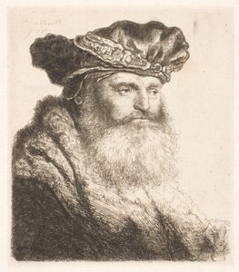 Bearded Man Wearing a Velvet Cap with Jewel Clasp by Rembrandt van Rijn