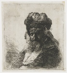 Bearded Old Man in a High Fur Cap, with Eyes Closed by Rembrandt van Rijn