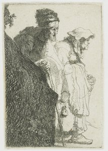 Beggar Man and Woman behind a Bank by Rembrandt van Rijn