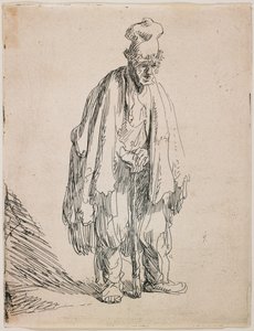 Beggar in a High Cap Leaning on a Stick by Rembrandt van Rijn