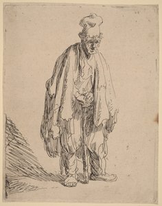 Beggar in a High Cap, Standing and Leaning on a Stick by Rembrandt van Rijn