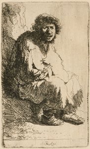 Beggar seated on a bank, 1630 by Rembrandt van Rijn