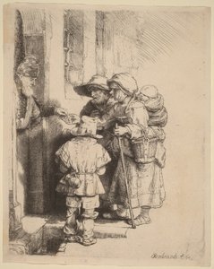 Beggars Receiving Alms at the Door of a House by Rembrandt van Rijn