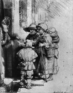 Beggars on the Doorstep of a House by Rembrandt van Rijn