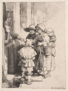 Beggars Receiving Alms at the Door of a House by Rembrandt van Rijn