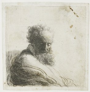 Bust of an old bearded man, looking down, three quarters right