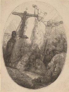 Christ Crucified between the Two Thieves: an Oval Plate by Rembrandt van Rijn