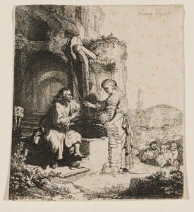 Christ and the Woman of Samaria: Among Ruins by Rembrandt van Rijn