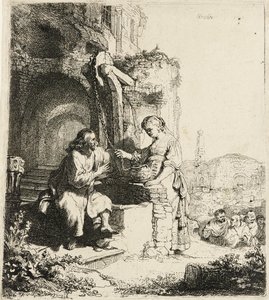 Christ and the Woman of Samaria among Ruins [John 4:5-20], 1634 by Rembrandt van Rijn