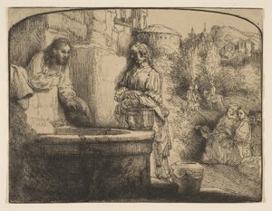 Christ and the Woman of Samaria: an Arched Print, 1658 by Rembrandt van Rijn