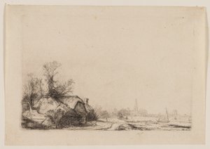 Cottage Beside a Canal With a View of Ouderkerk by Rembrandt van Rijn