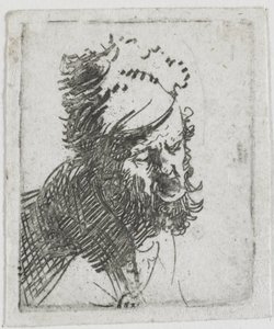 Head of a Man in a Fur Cap, Crying Out by Rembrandt van Rijn