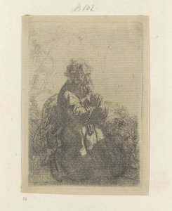 Hieronymus Kneeling in Prayer, Looking Down by Rembrandt van Rijn