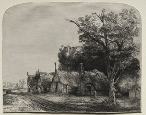 Landscape with Three Gabled Cottages beside a Road by Rembrandt van Rijn