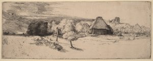 Landscape with Trees, Farm Buildings and a Tower by Rembrandt van Rijn