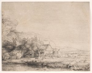 Landscape with a Cow Drinking by Rembrandt van Rijn