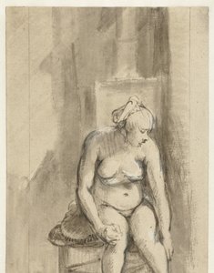 Nude Woman Seated by a Stove by Rembrandt van Rijn