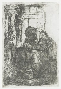 Old Woman with Onions, Sitting in a Hut by Rembrandt van Rijn