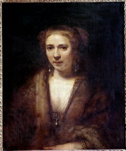 Portrait of Hendrickje Stoffels (1625-1663) at the beret of velvet, companion of the painter