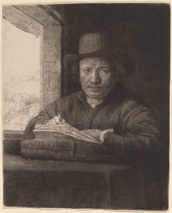 Self-Portrait Drawing at a Window by Rembrandt van Rijn