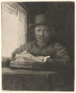 Self-Portrait Drawing at a Window by Rembrandt van Rijn