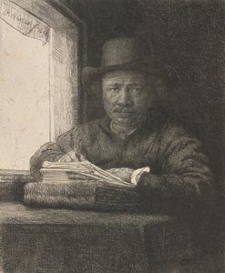 Self-Portrait Drawing at a Window by Rembrandt van Rijn