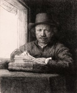 Self-Portrait Drawing at a Window by Rembrandt van Rijn by Rembrandt van Rijn