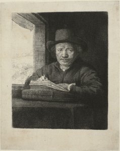Self-Portrait Etching at a Window by Rembrandt van Rijn