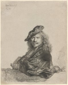 Self-Portrait Leaning on a Stone Sill by Rembrandt van Rijn