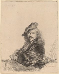 Self-Portrait Leaning on a Stone Sill by Rembrandt van Rijn