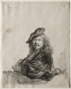 Self-Portrait Leaning on a Stone Sill by Rembrandt van Rijn